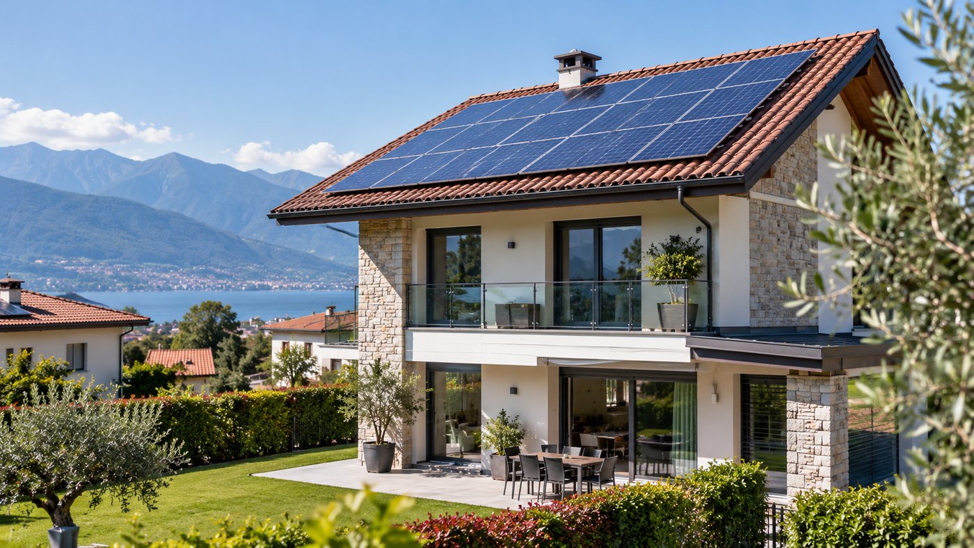 Casa residenziale con impianto fotovoltaico sul tetto